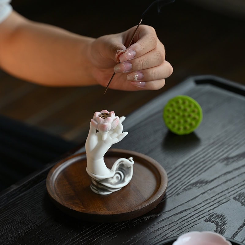 佛曰陶瓷蓮花佛手香爐禪意茶台擺件| 佛曰陶瓷蓮花佛手香爐禪意茶台擺件線香